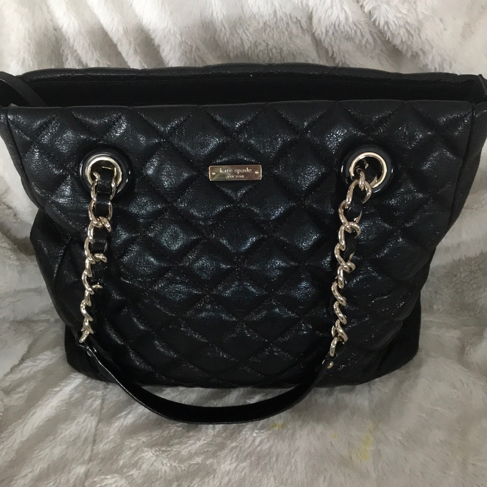 Kate Spade black quilted leather chain strap Tote